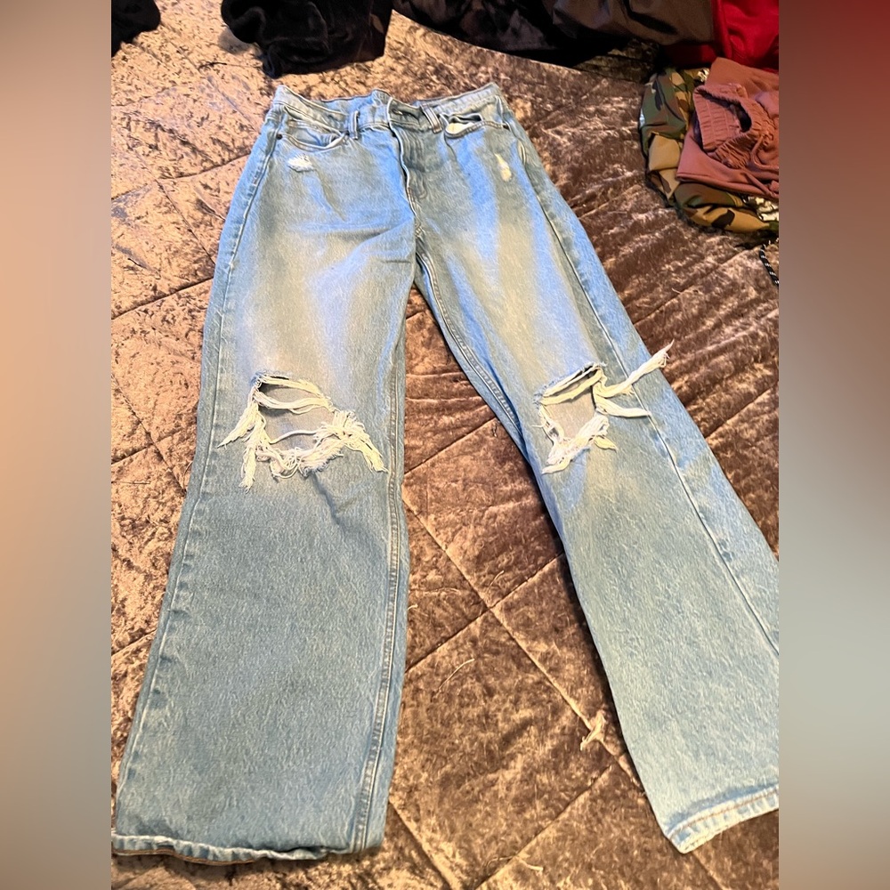 Arizona Jean Company Light Blue Distressed Straight Leg Jeans